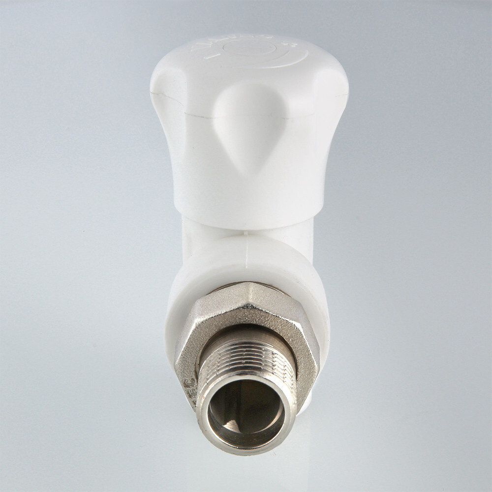 Клапан полипропиленовый PP-R запорный угловой со сгоном цвет белый VALTEC