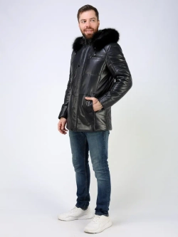 Куртка зимняя кожаная с капюшоном пуховик