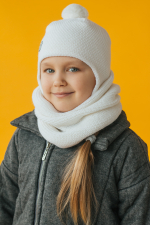 Комплект Шапка вязаная + снуд (Молочный) БУБА