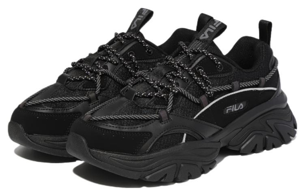 FILA Fabric Retro Sports Abrasion Resistant Breathable Low top Casual Shoes Unisex Black Korean Style