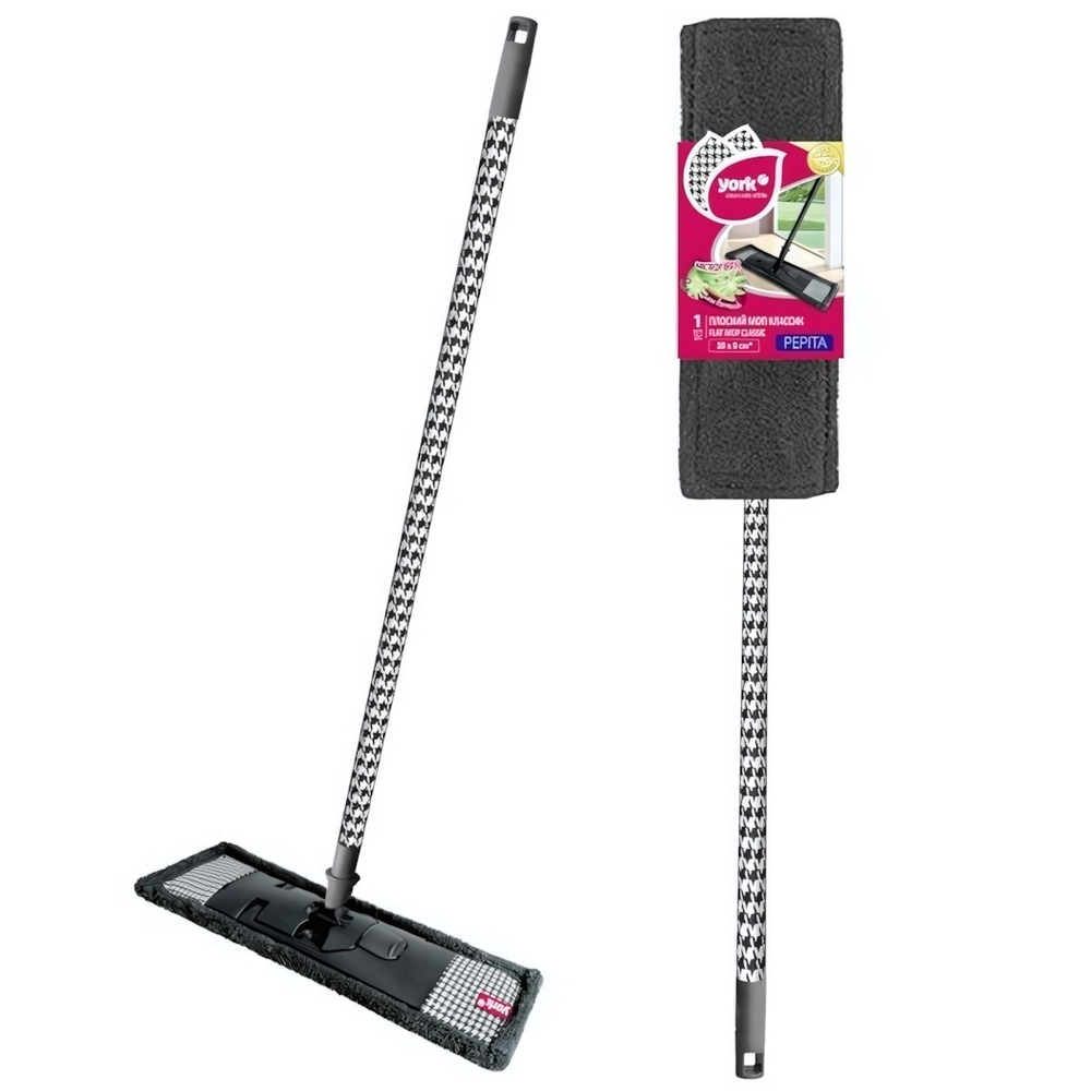 Швабра СТАЙЛ Классик Пепита с телескопической рукояткой 130 см, насадка 100% полиэстер YORK