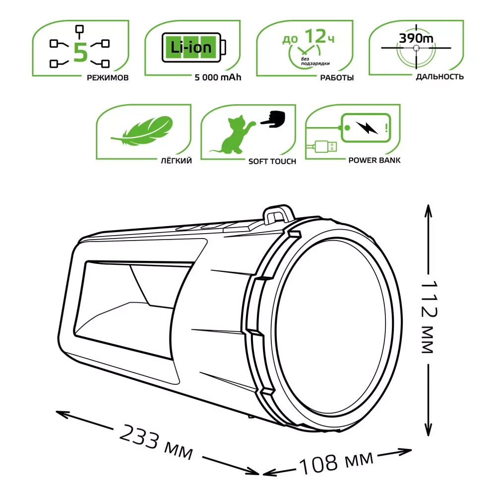 Фонарь Gauss LED прожекторный модель GFL701 5W 280lm Li-on 5000mAh диммируемый