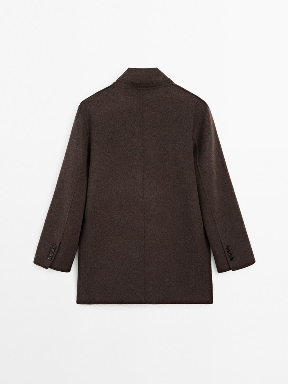 Massimo Dutti Пальто из смесовой шерсти с воротником в стиле смокинг, шоколадный
