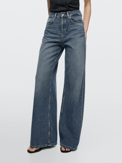 Massimo Dutti Джинсы с высокой талией и широкими штанинами, средне-синий