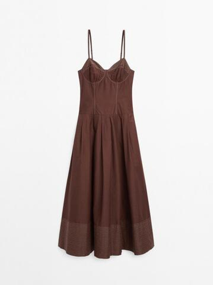 Massimo Dutti Платье с лифом и контрастными швами, шоколадный