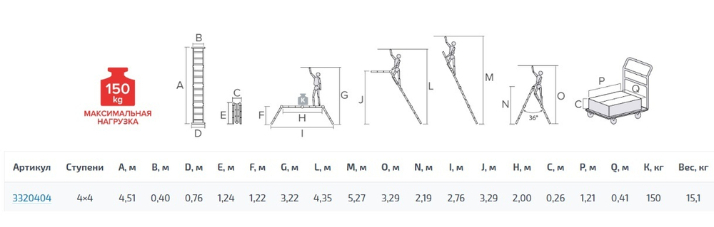 ЛЕСТНИЦА-ТРАНСФОРМЕР НОВАЯ ВЫСОТА 4Х4 АЛЮМИНИЕВАЯ ПРОФЕССИОНАЛЬНАЯ NV 3320
