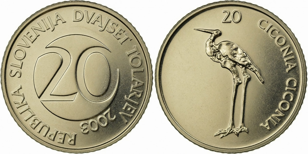 Словения 20 толаров, 2003 Аист UNC