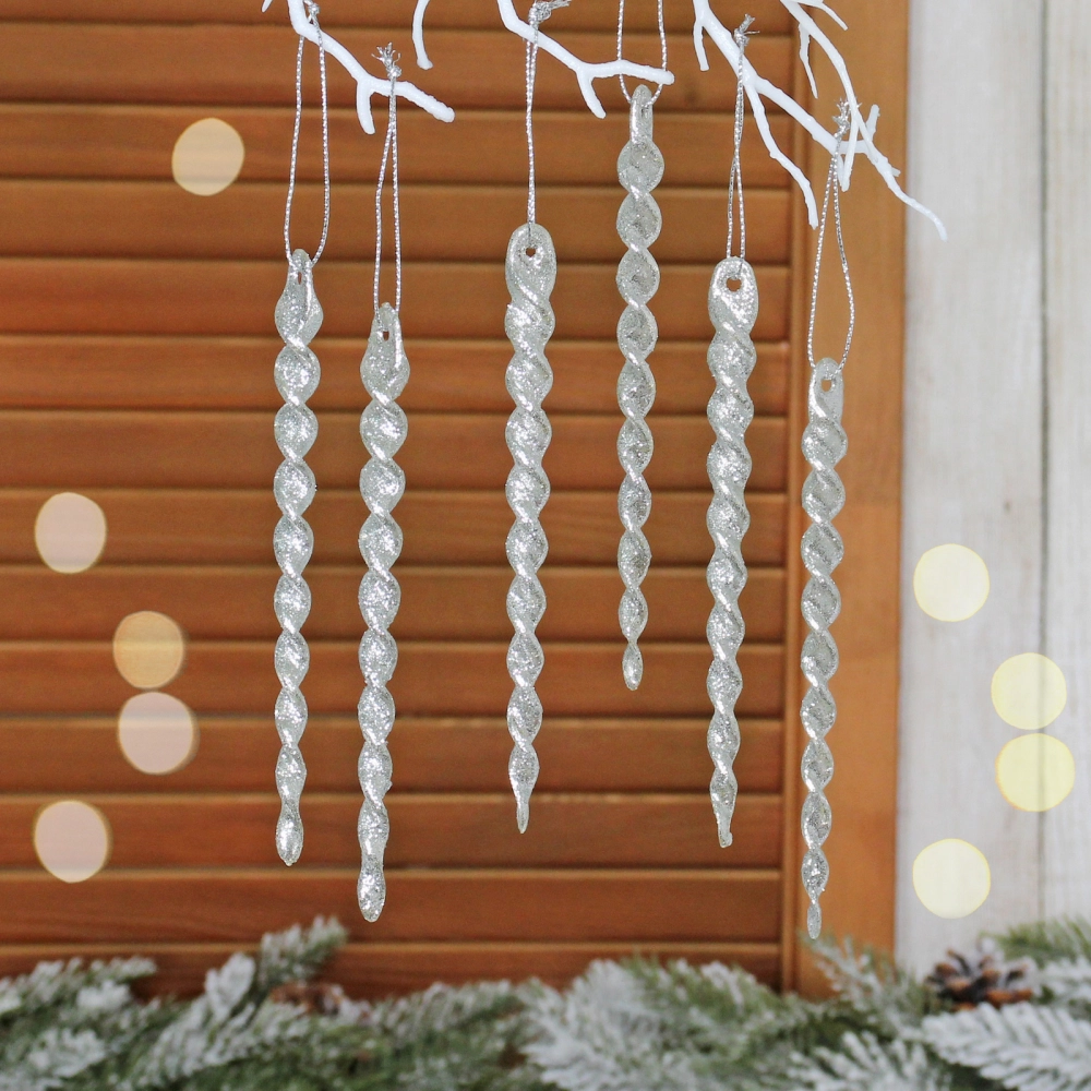 Подвеска «Волшебная сосулька» 13 см (набор 6 шт), Серебро