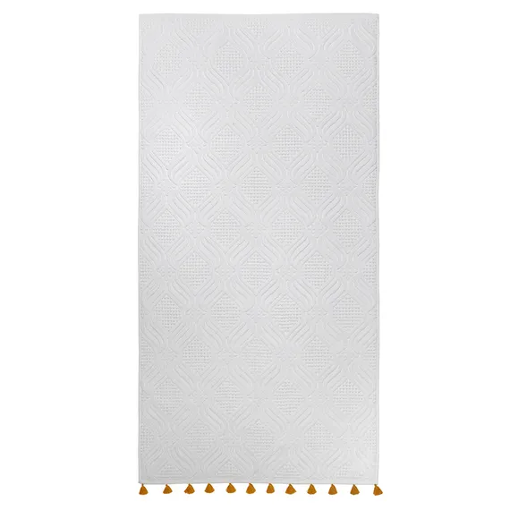 Полотенце банное белое, с кисточками цвета карри из коллекции essential, 70х140 см