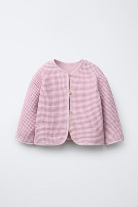 ZARA КАРДИГАН С ВАФЕЛЬНЫМ УЗОРОМ И ПУГОВИЦАМИ, РОЗОВЫЙ/ЛИЛОВЫЙ