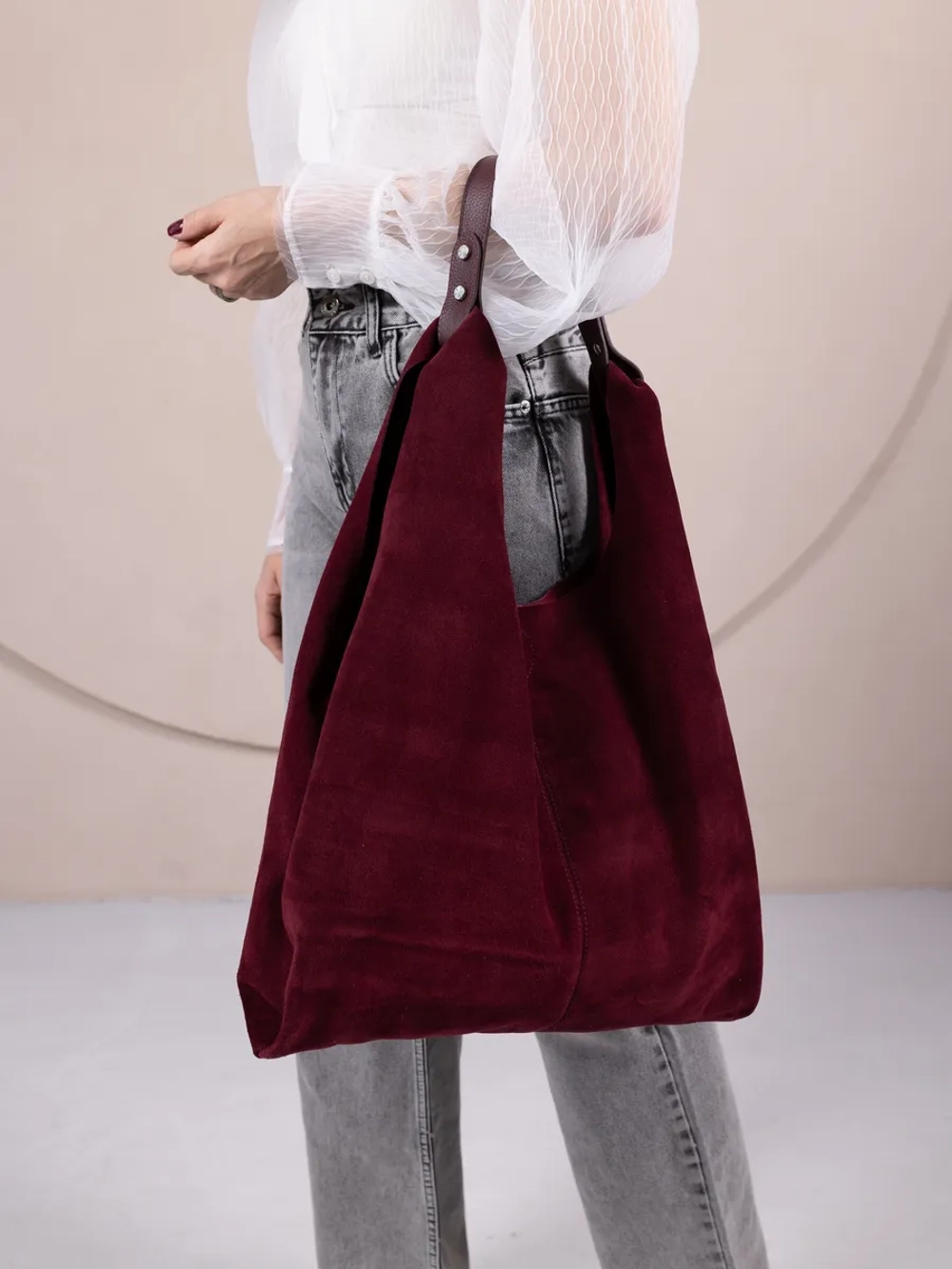 сумка через плечо шоппер натуральная замша