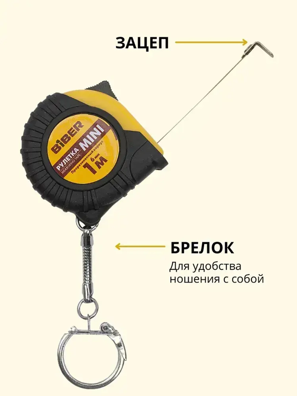 Рулетка Biber Мини, рулетка строительная, рулетка измерительная, рулетка для измерений 1 м/6 мм