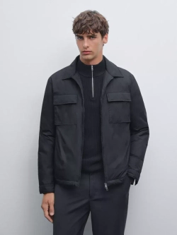 Massimo Dutti Непромокаемая легкая парка из смесового пуха, темно-синий