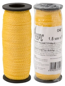 Шнур разметочный 1,5 мм х 50 м строительный капроновый крученый, желтый