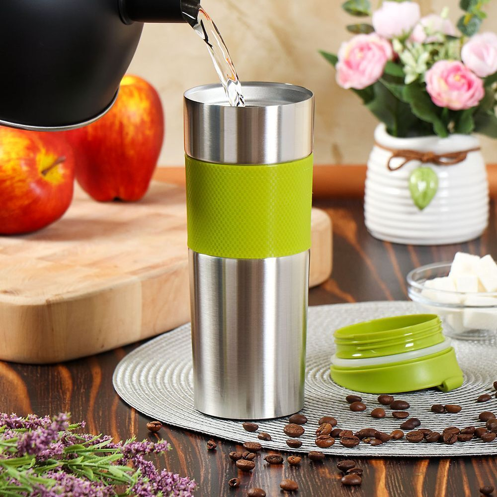 Термокружка нерж сталь, пластик, 0.45 л, Daniks, зел, SL-091A