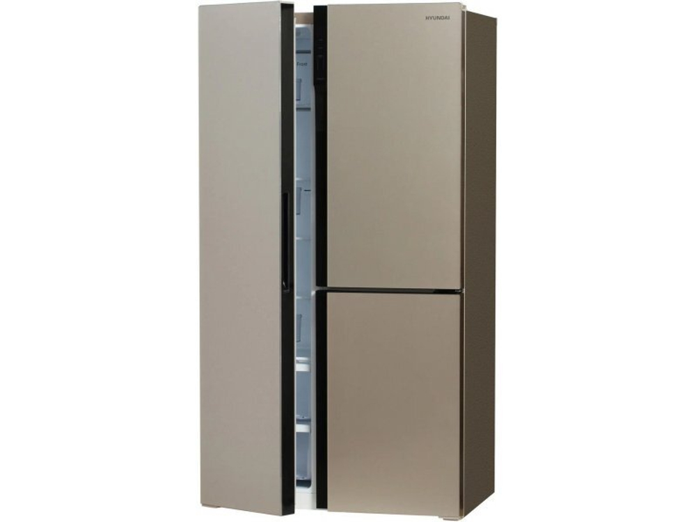 Холодильник трехкамерный Hyundai CS5073FV Total No Frost, Side by Side, инверторный шампань