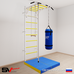 Шведская стенка Sv Sport усиленная 6357 (Турник рукоход/Канат/Трапеция/Цепь/Мешок 30кг/Мат 1м)