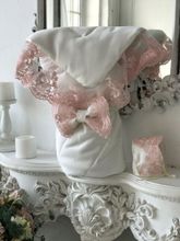 Зимний конверт-одеяло на выписку &quot;венеция&quot; (молочный с розовым кружевом) без пледа
