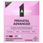 One-A-Day, Prenatal Advanced, полноценный мультивитаминный комплекс для поддержки мозга, 60 пренатальных мультивитаминных мягких таблеток и 60 пренатальных таблеток с холином