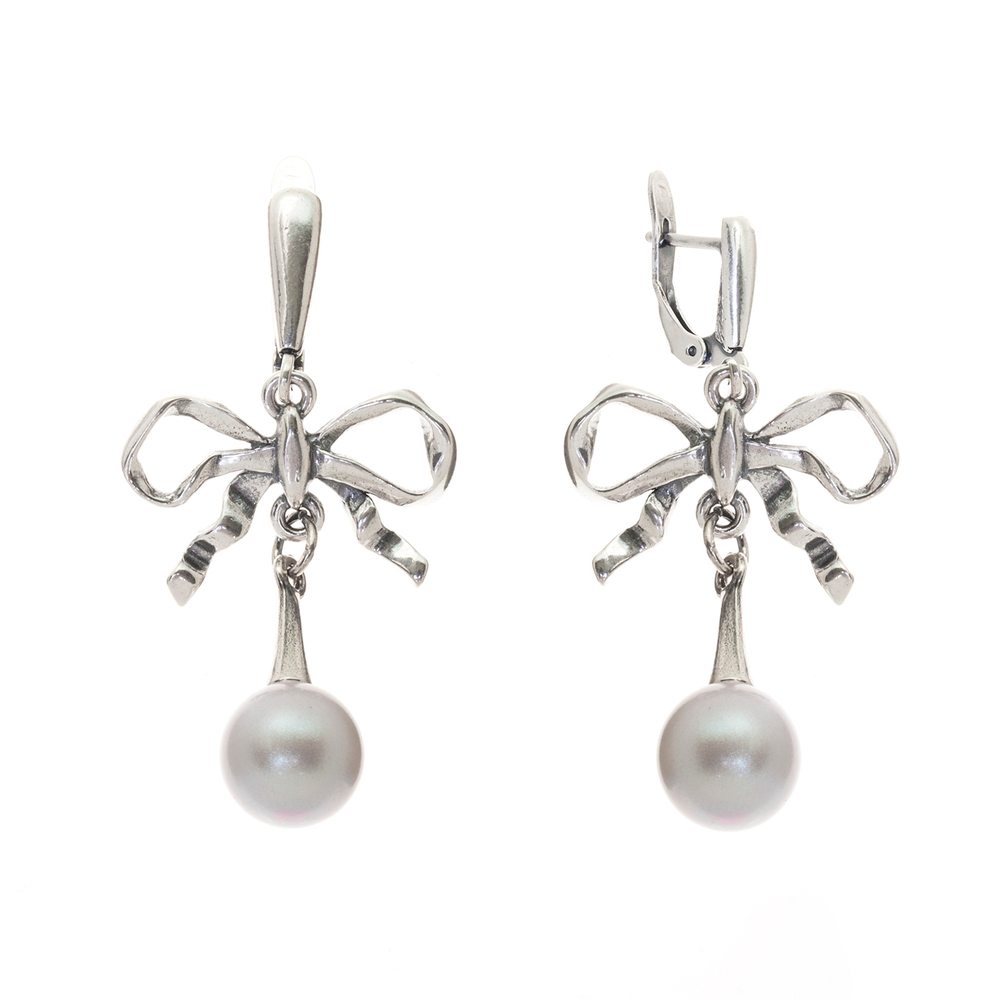 "Реньяр-жемчуг" серьги в серебряном покрытии из коллекции "Фаворитка" от Jenavi  с английским замком