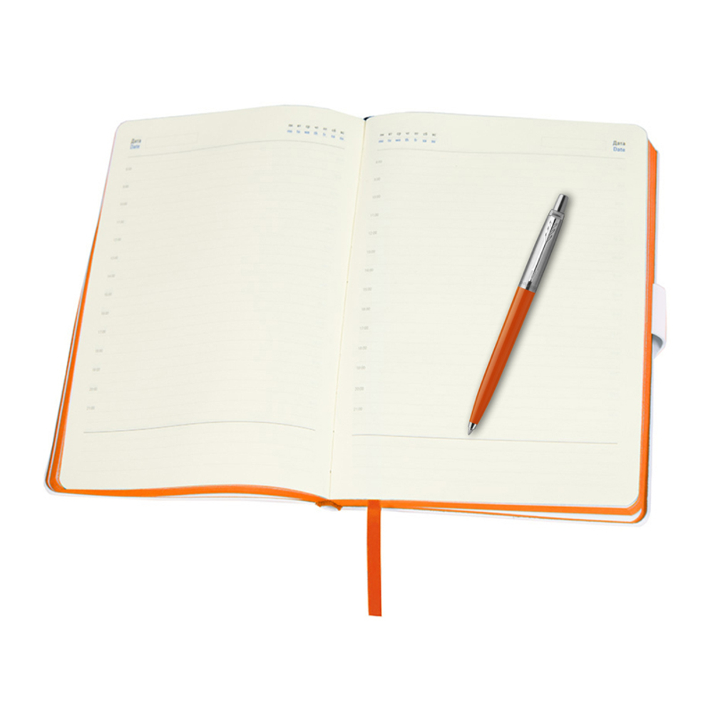 Подарочный набор: Шариковая ручка Parker Jotter ORIGINALS ORANGE CT в БЛИСТЕР и Ежедневник недатированный белый