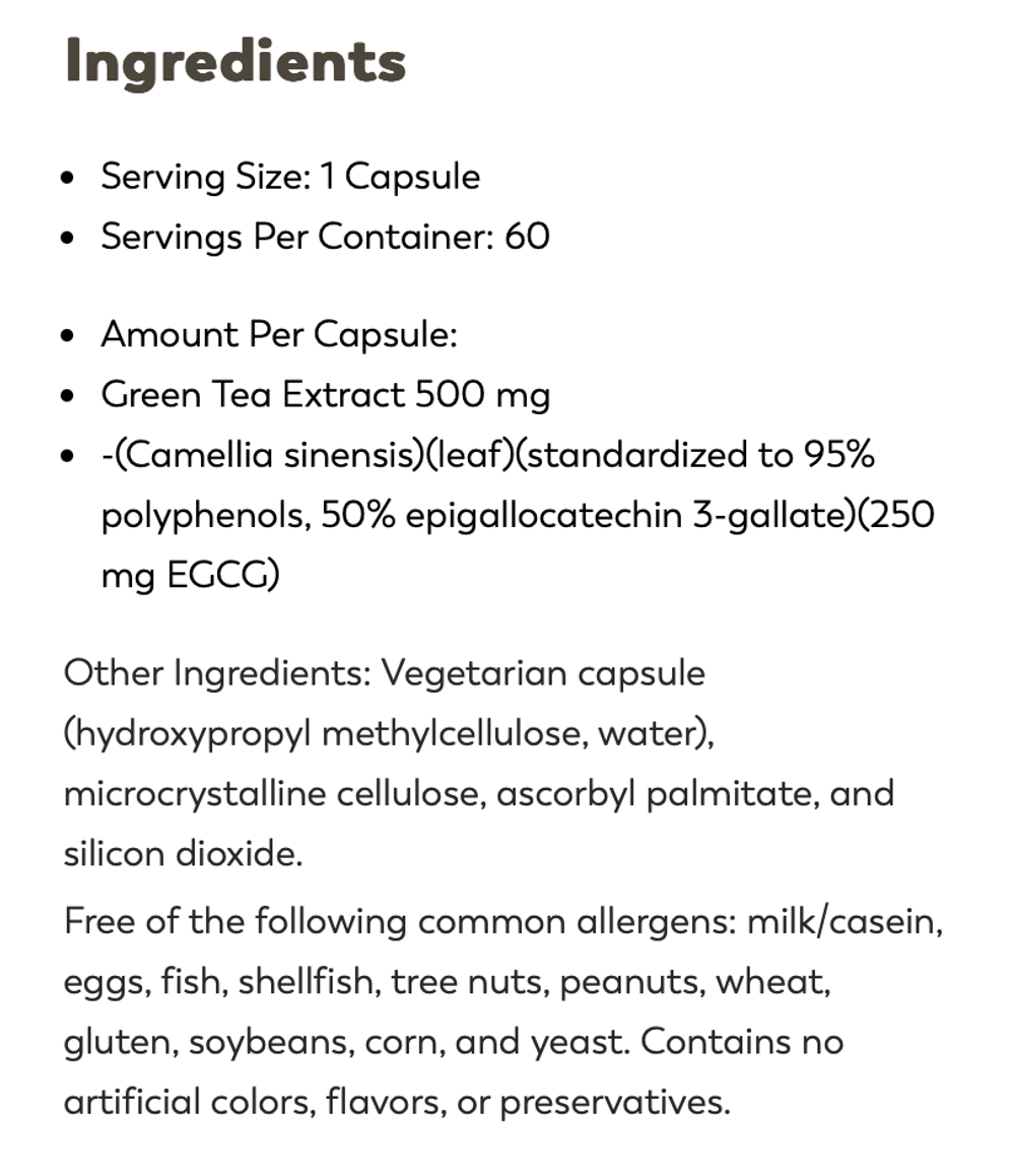 Klaire Labs - Green Tea Extract 60 capsules