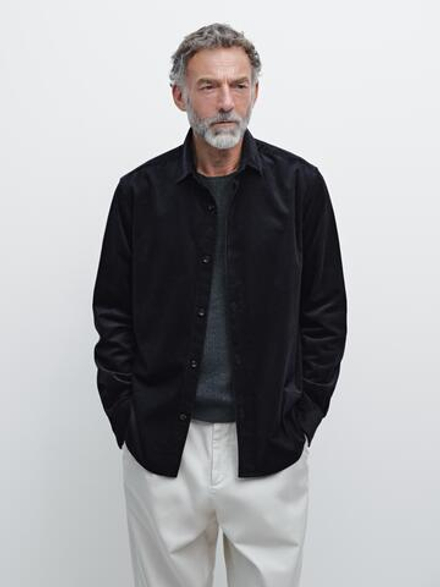 Massimo Dutti Вельветовая куртка-рубашка классического кроя, темно-синий