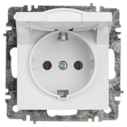 Розетка Intro Accent 6-203-01 с заземлением 2P+E Schuko с крышкой 16А-250В IP20 СУ AL/CU белый