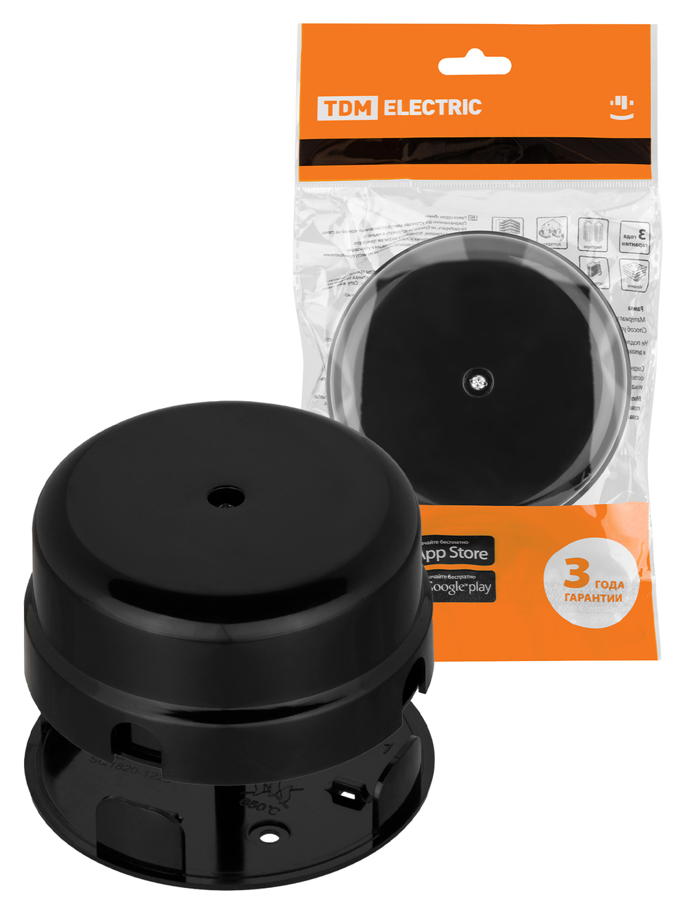 Коробка распаячная Виви D90x43мм черная инд штрихкод TDM