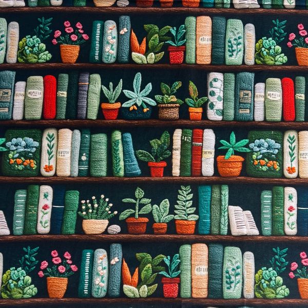 ВЯЗАНЫЕ ПОЛКИ, ЦВЕТЫ И КНИГИ, отрез 50 см, 100% хлопок, есть дефект в описании 2