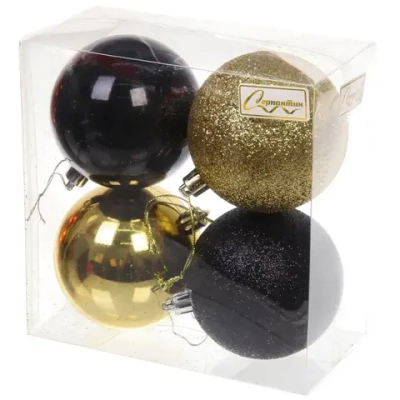 Новогодние шары 8 см (набор 4 шт) «Микс фактур», черный/золотой