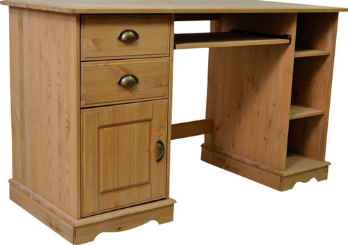 Письменный стол Клаудиа с ящиками, тумбой и полками из массива сосны, бейц