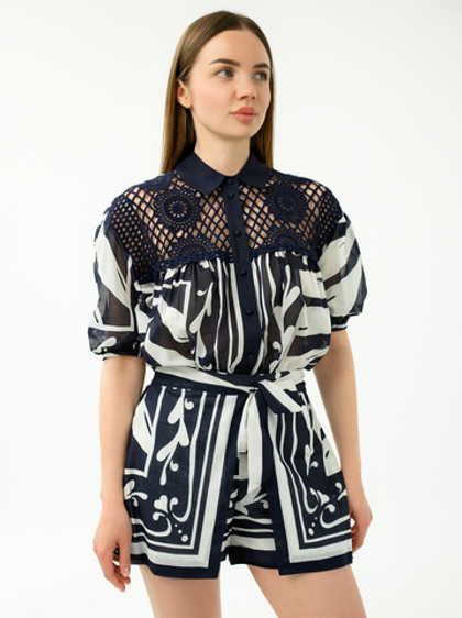 TWINSET Блуза с кружевом из хлопка