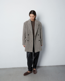 Пальто на поясе из шерсти Стелла Маккартни елочка молочный/темно-коричневый