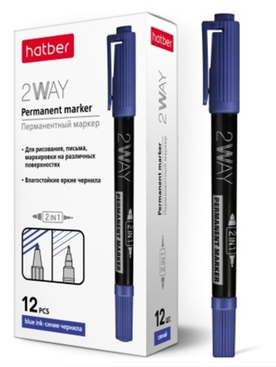 Маркер перманентный Hatber 2WAY Двухсторонний 1 mm/0,5 mm закругленный пишущий узел Синий