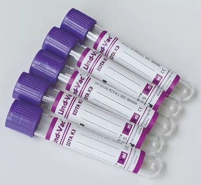 Пробирка вакуумная 2 мл с ЭДТА К3 13х75 мм Lind-Vac фиолетовая, 100 шт