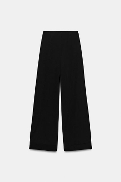 ZARA БРЮКИ ПРЯМОГО КРОЯ ИЗ КРЕПА С РАЗРЕЗАМИ, ЧЕРНЫЙ