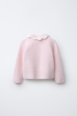 ZARA КАРДИГАН С ВОРОТНИКОМ ИЗ КРУЖЕВА КРОШЕ, ЦВЕТ РОЗОВОГО МЕЛА