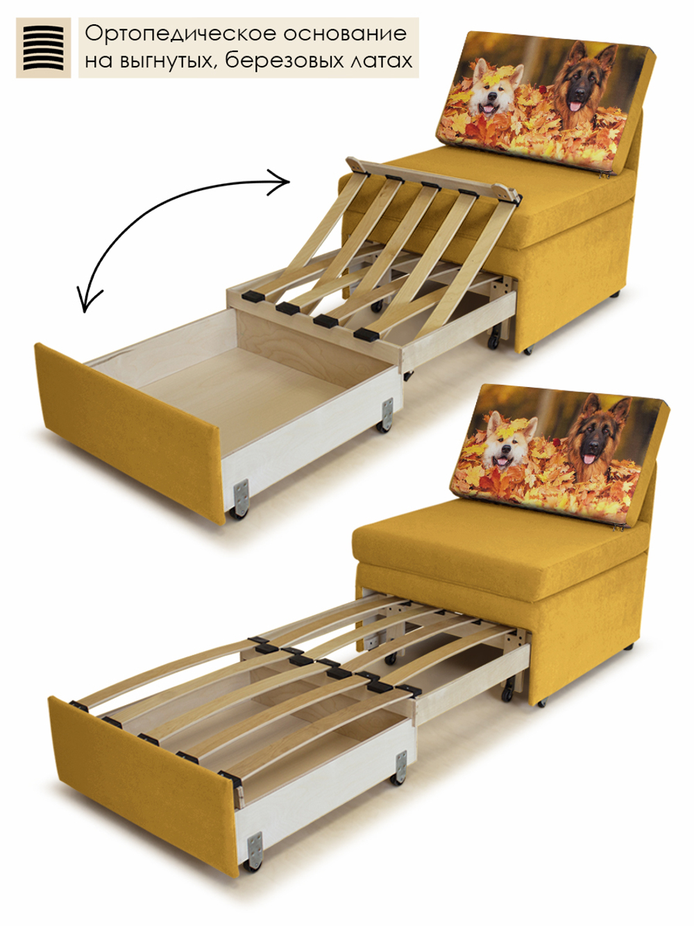 Кресло-кровать "Миник" 70 см, купон Собаки