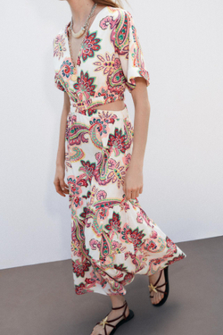 ZARA ПЛАТЬЕ ИЗ ПОПЛИНА С ПРИНТОМ С ДЕКОРАТИВНЫМИ ВЫРЕЗАМИ, РАЗНОЦВЕТНЫЙ