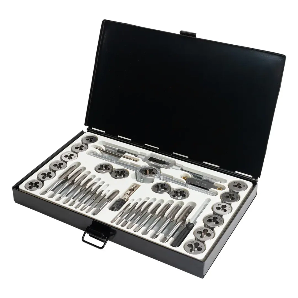 Набор метчиков и плашек метрич. 40пр(М3х0.5/0.6, М4х0.7/0.75, М5х0.8/0.9, М6х0.75/1, М7х0.75/1,М8х1/1.25, М10х1.25/1.5, М12х1.5/1.75)в метал. кейсе Forsage F-M040-1