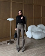 Брюки-клеш в клетку, Кофейный