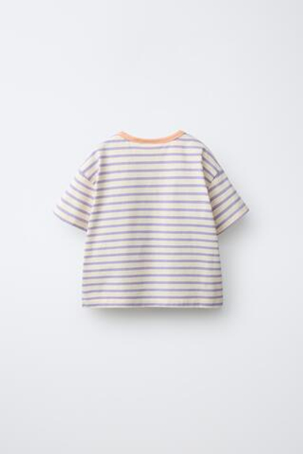 ZARA ФУТБОЛКА В ПОЛОСКУ, ЦВЕТ МАЛЬВЫ