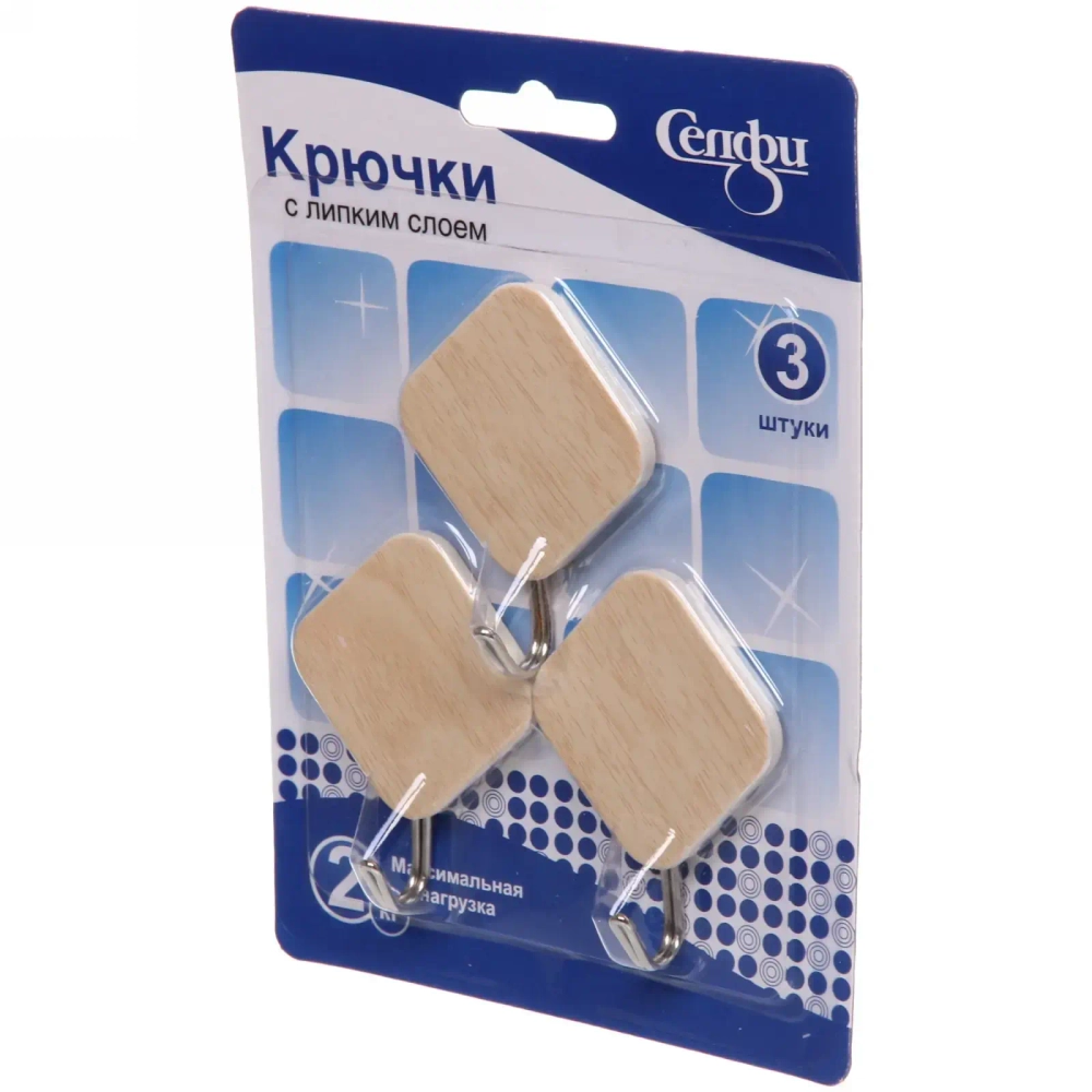 Крючки в наборе 3шт на липком слое «ИДЕЯДОМА», форма ромб, принт светлое дерево, нагрузка 2кг●