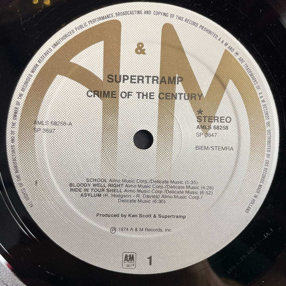 Винтажная виниловая пластинка LP Supertramp Crime Of The Century (Holland 1974)
