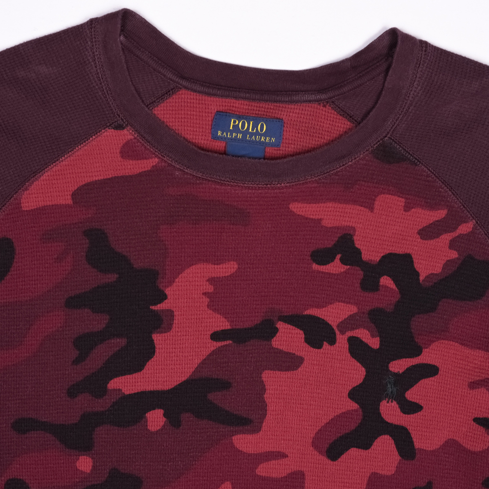 Вафельный бордовый лонгслив Polo Ralph Lauren с камо паттерном, XL