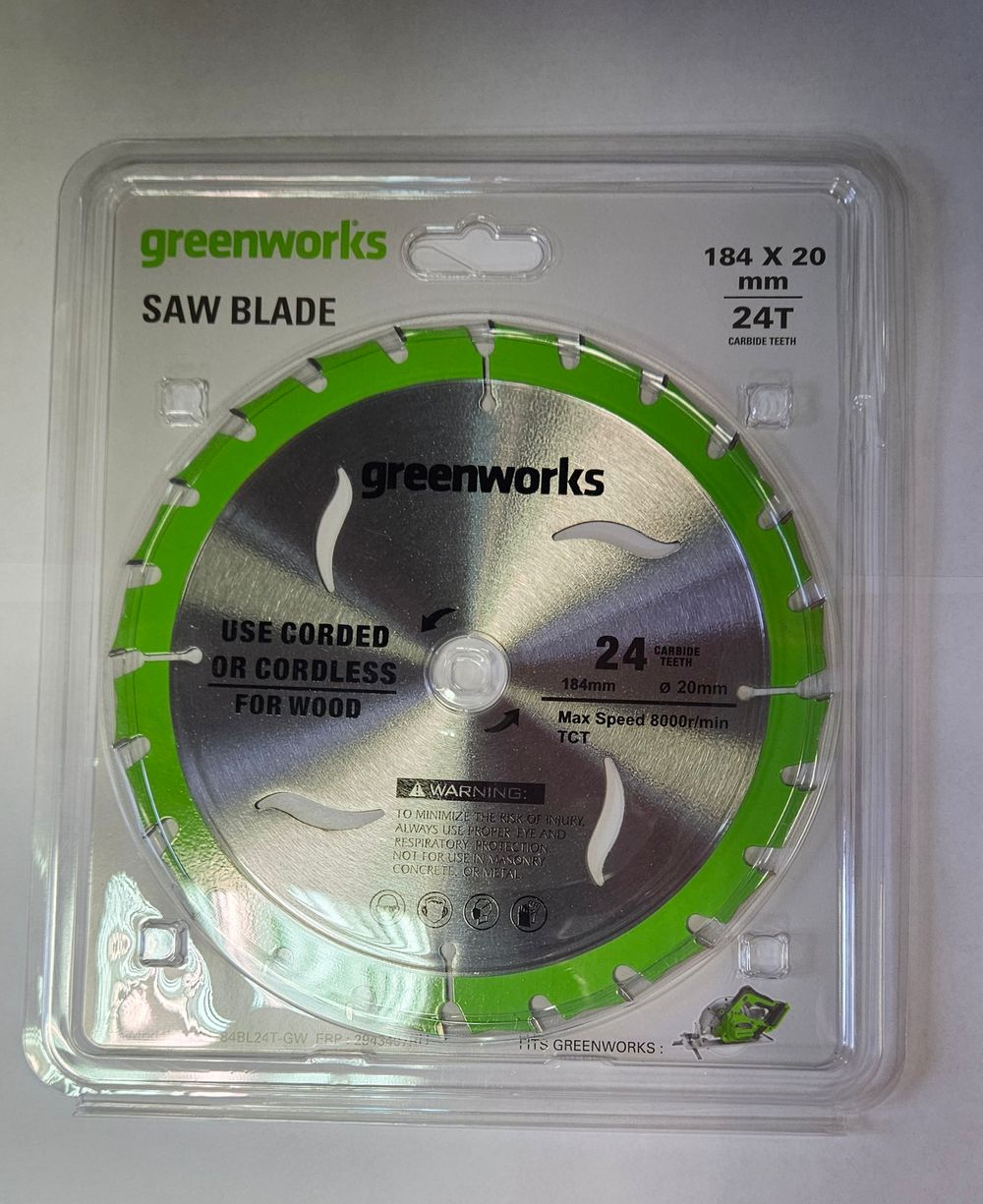 Диск пильный  по дереву для циркулярной пилы Greenworks, Арт. 2943407, 184x20 мм, 24T