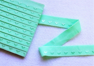 Бейка трикотажная (эластичная, 1,5см). Мятная (СЕРДЕЧКИ)