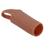 Телесная насадка на пенис с ребрышками и подхватом мошонки (Цвет: телесный)