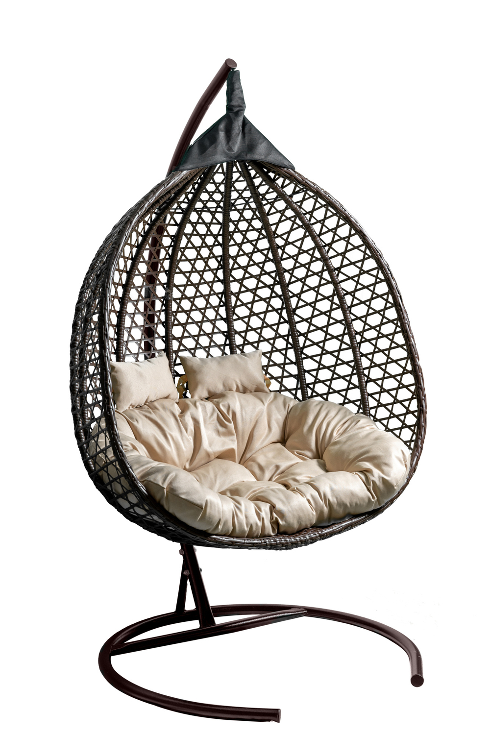 Кресло подвесное двойное Фиджи арт.J4423КОР (стойка+осн.КОРИЧ.,корзн.корич.,подуш.беж. 3уп. (М))